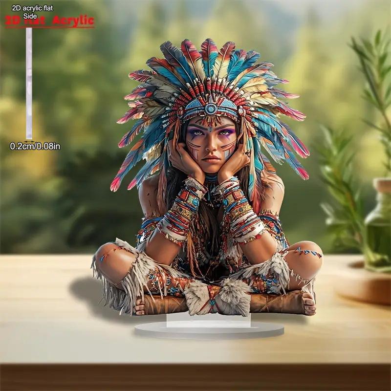 2D Flat, Colorful Indian Girl Acrylic Desktop Decoration, with Base, Suitable for Wall Decoration, Porch, Room, Villa, Accents Home, Hallway, or Workp