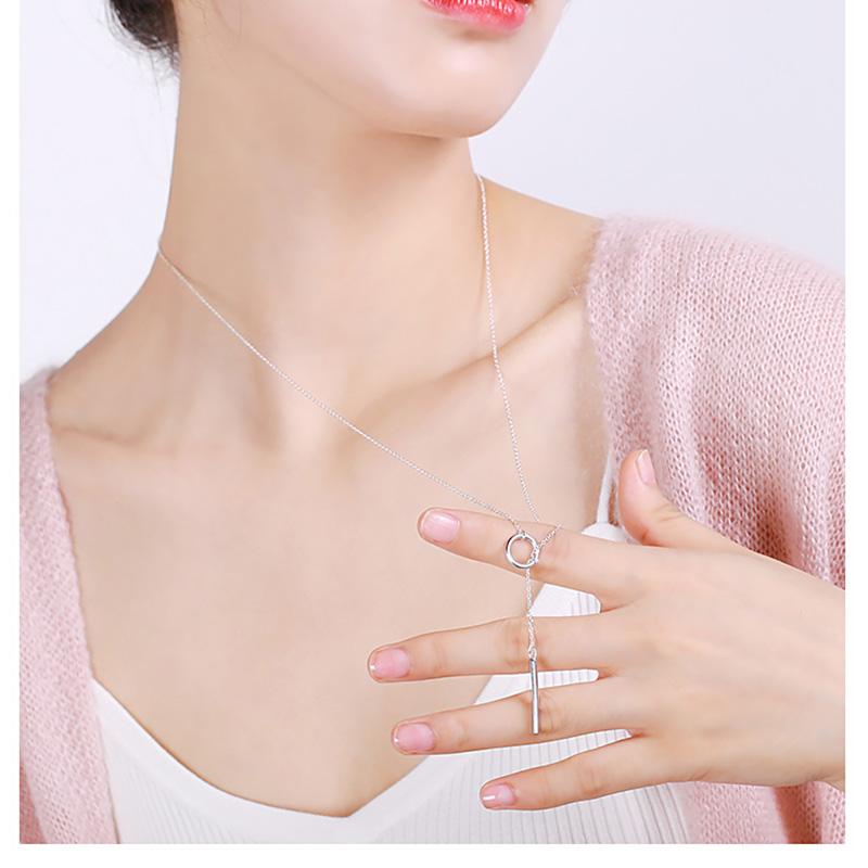 Verkauf von echten 925 Sterling Silber Kreis Streifen lange O-Kette Halskette edlen Schmuck Halsband für Frauen Hochzeitsgeschenk Nk001