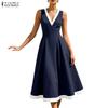 ZANZEA Women Casual V-Neck Elegant Sleeveless A-line Dress