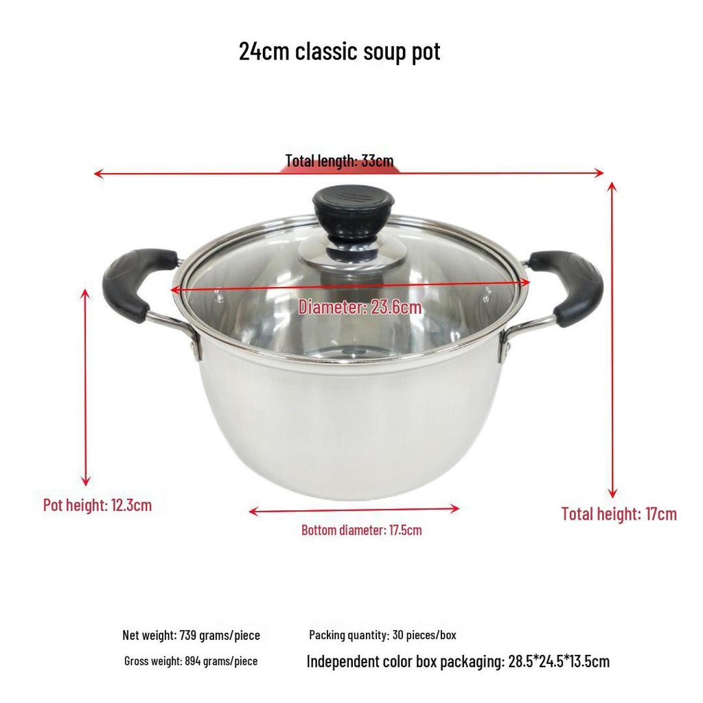 Klassischer 16-26 cm nicht-magnetischer Edelstahl-Doppelohr-Suppentopf zum Kochen von Milch, Nudeln und Suppe.