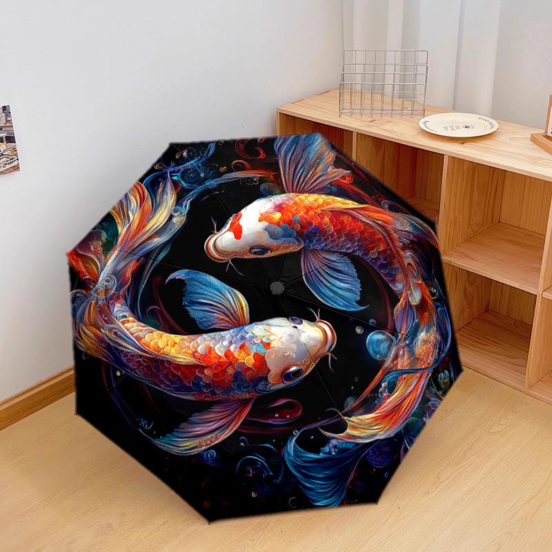 1 PC Automatic Folding Umbrella - Koi Fish Pattern, Portable & Foldable Design with 8 Ribs, Christmas Birthday Gifts