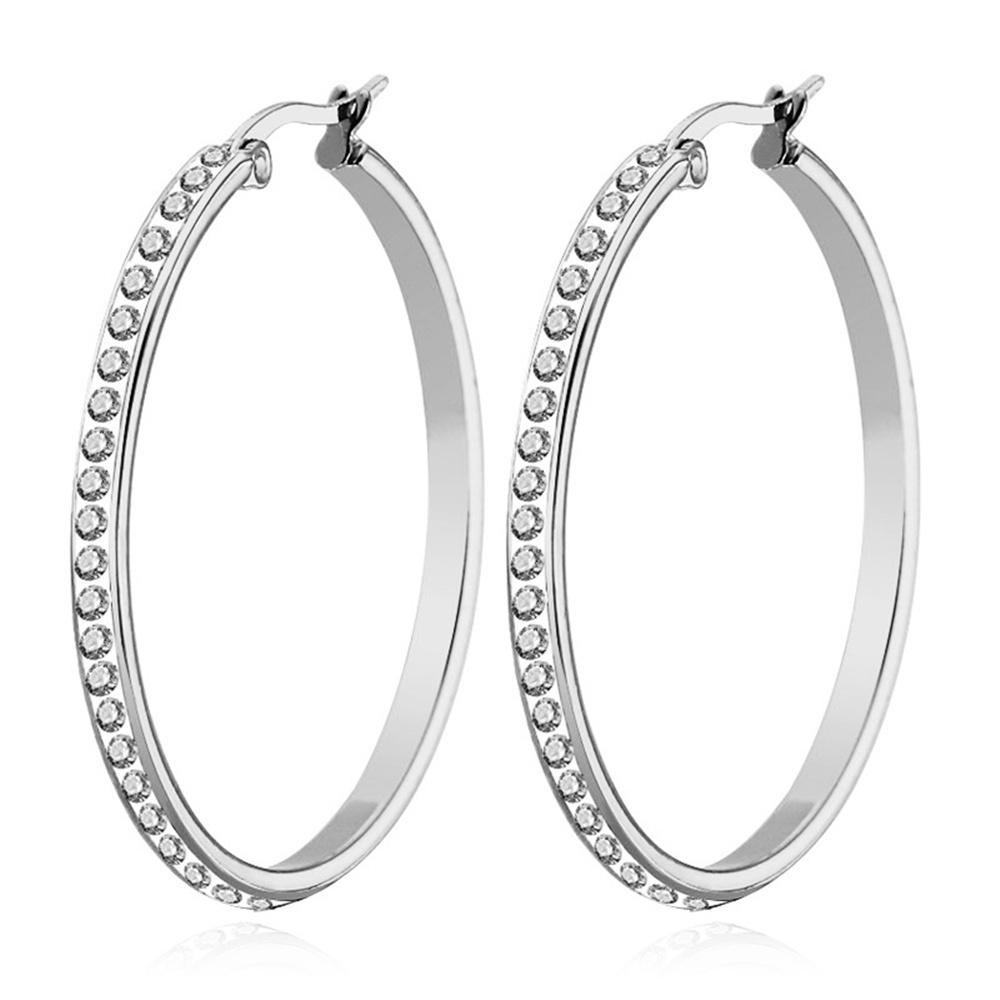 

Trendy Iced Out Bling Circle Round Creole Hoop Earrings Female Gold Silver Color Stainless Steel Earrings For Women Jewelry Gift