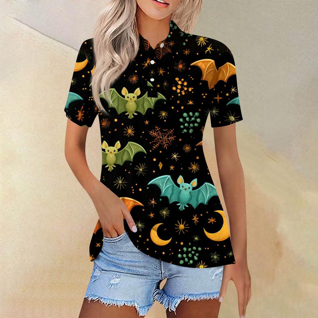 Women's Fashion Casual Lapel Short Sleeve Printed Shirt Women's Button Up Tops