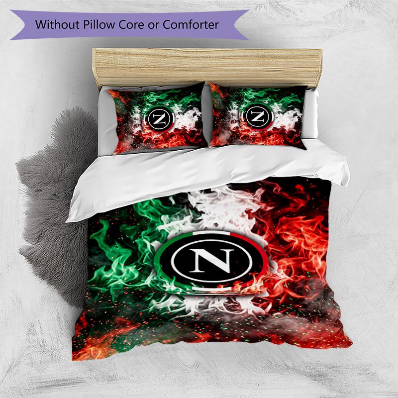 Set Lenzuola 3 Pezzi Stampato Napoli FC Traspirante Copripiumino con Federe Biancheria da Letto Decorativa per Camera da Letto Casa