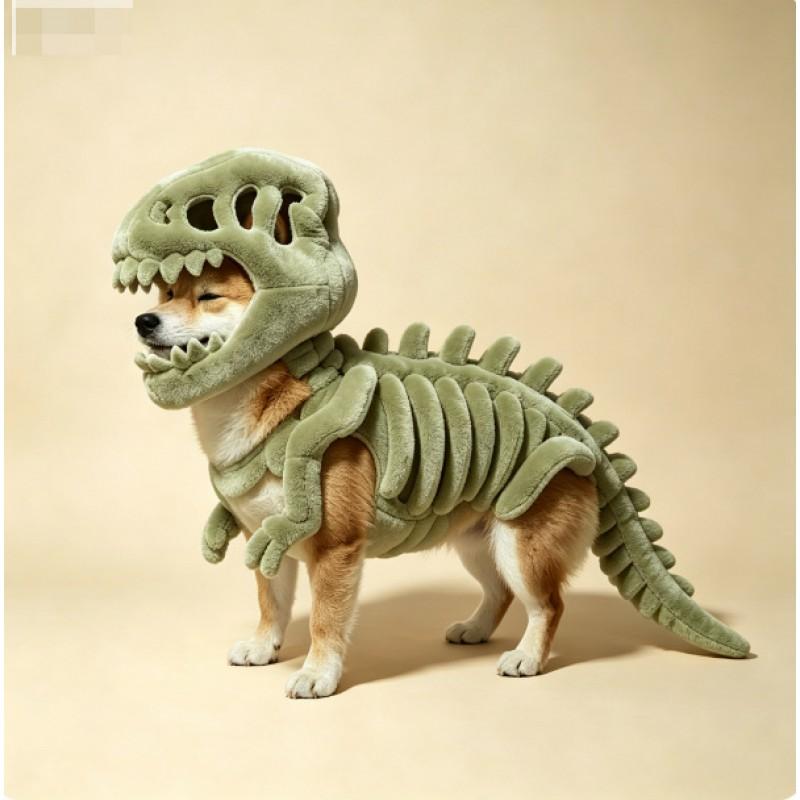 Glow-in-the-Dark Dinosaur Skeleton Pet Costume Dogs Bohemian Style Fleece Warm Outfit S M L