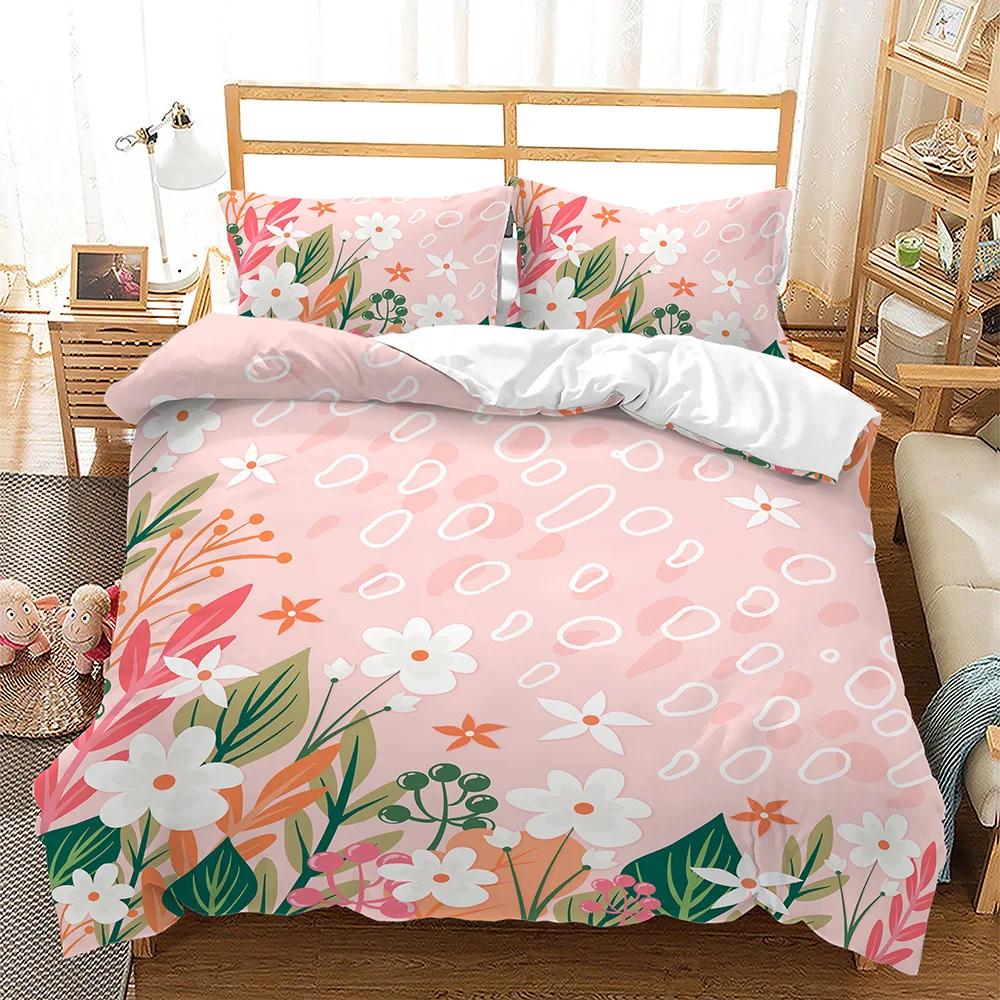 Spring Flowers King Queen Duvet Cover Pink Sakura Bedding Set Girls Cherry Blossoms Quilt Cover Floral Polyester Comforter Cover