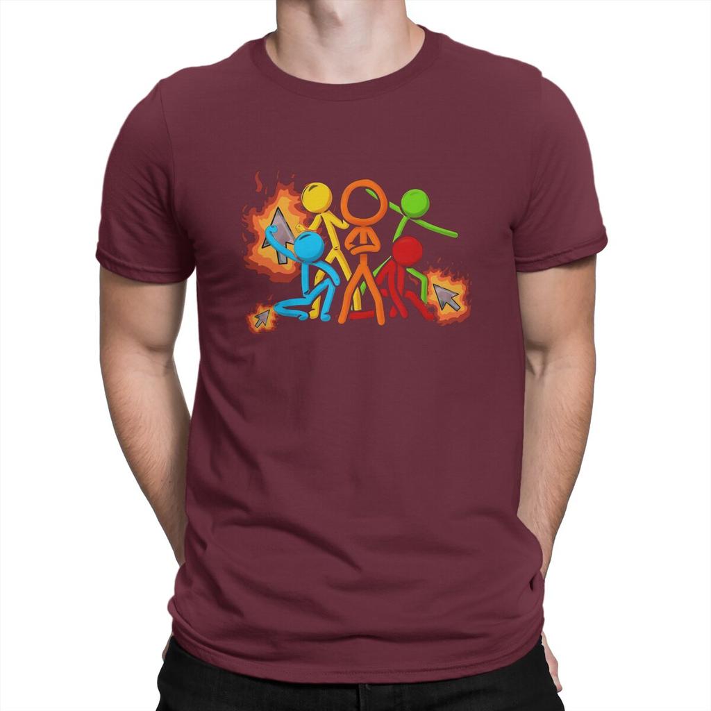 Five Stick Figures with Fire Mouse Pickaxe Unique TShirt Alan Becker Game Casual T Shirt Hot Sale Tshirt For Men Women