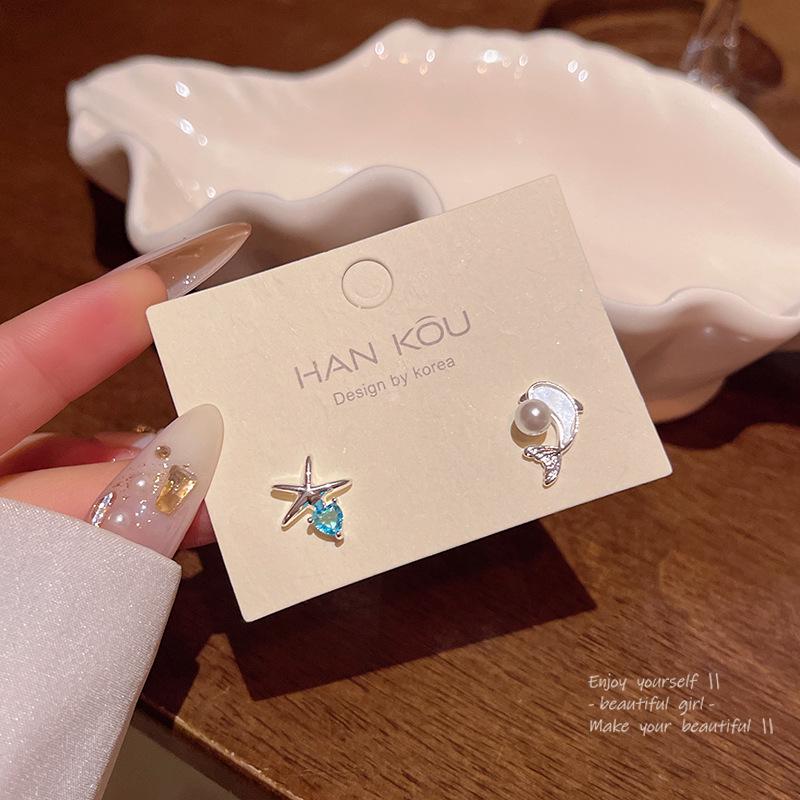 

Асимметричные серьги в виде дельфина и морской звезды для женщин — летний морской стиль