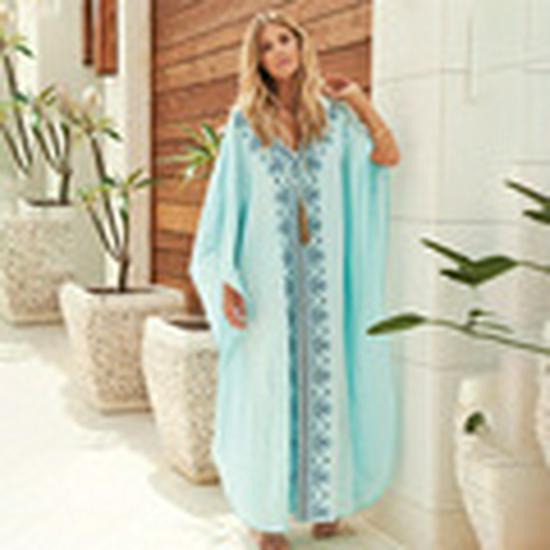European & American Cotton Gold Thread Embroidered Beach Cover-up Dress