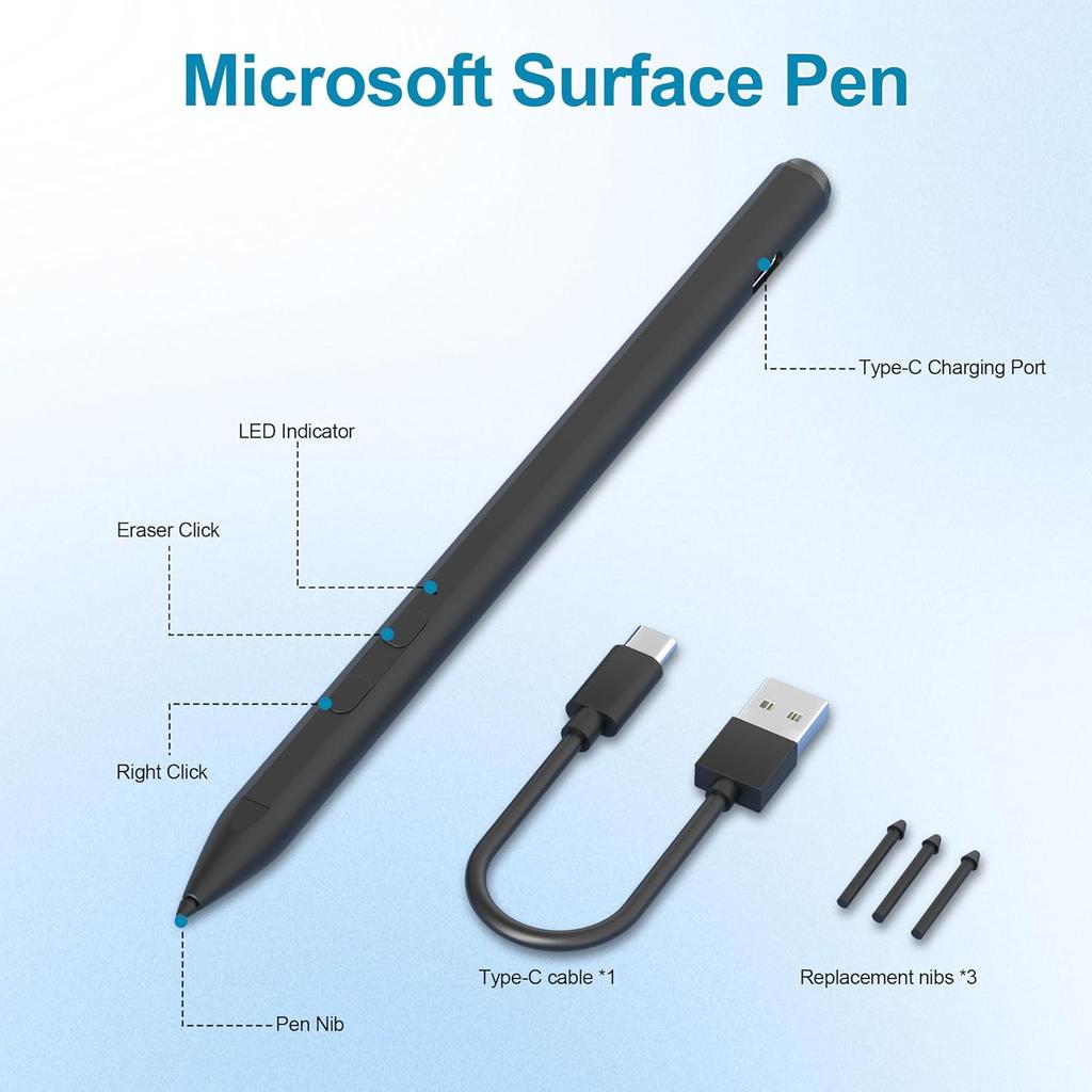 Surface Pro Pen Stylus for Microsoft Surface Pro 11/X/9/8/7/6/5/4/3, Surface Go/Surface Laptop/Studio/Book 4/3/2 Stylus Pen with Palm Rejection, 4096