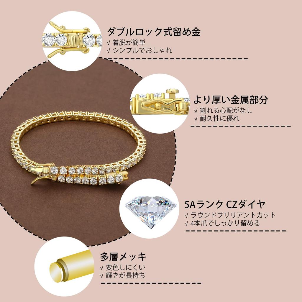 KRKC Tennis White Gold Sparkly Luxury Gift Box Bracelet Women's Bracelet, Zirconia, 2mm/3mm/4mm, Plated, Hypoallergenic, Accessory, Birthday,