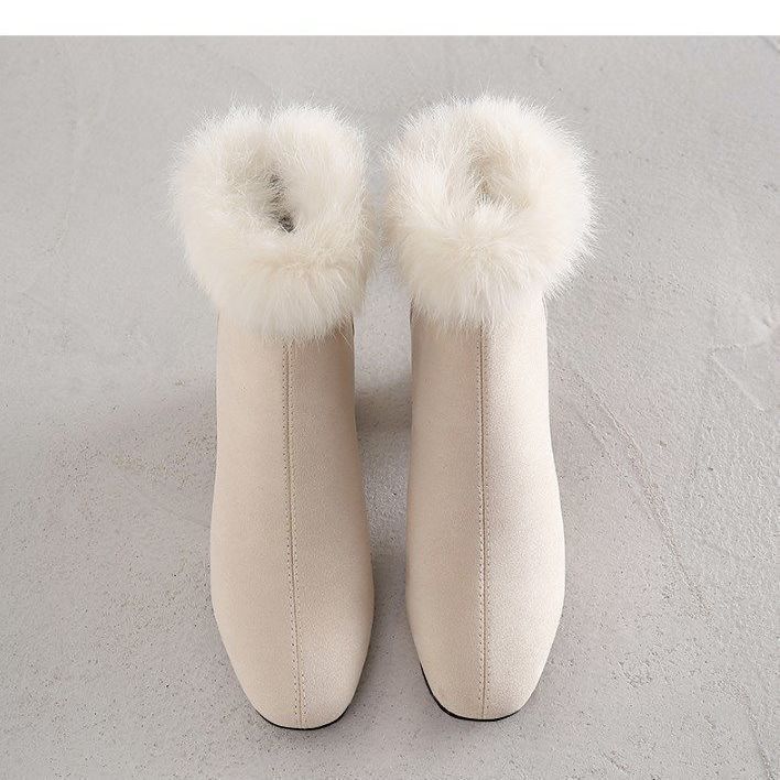 Real Rabbit Fur Flannel 2025 Cheongsam Winter Velvet New Boots Short Boots Women's Velvet Versatile Fashion Boots Skirt
