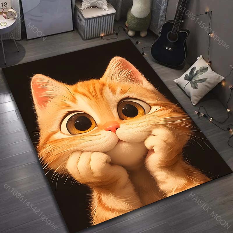 Cute Thinking Cat Print Cartoon Carpet for Bedroom Living Room Bedside Sofa Floor Mat Modern Home Decor Area Rug Luxury Gifts