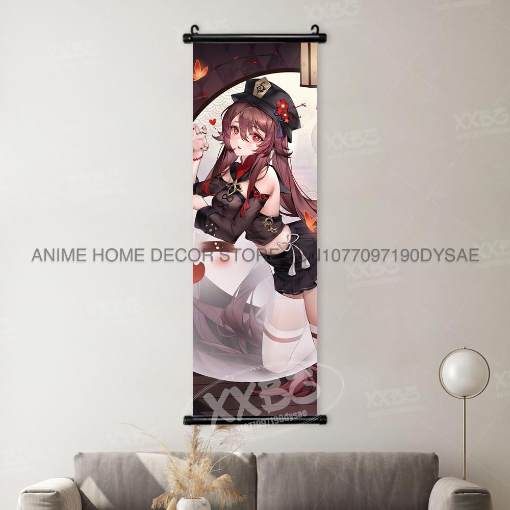 Game Genshin Impact Poster Sexy Anime Mona Home Decor Scroll Picture Sucrose Wall Art Decorative Hanging Painting Interior Mural