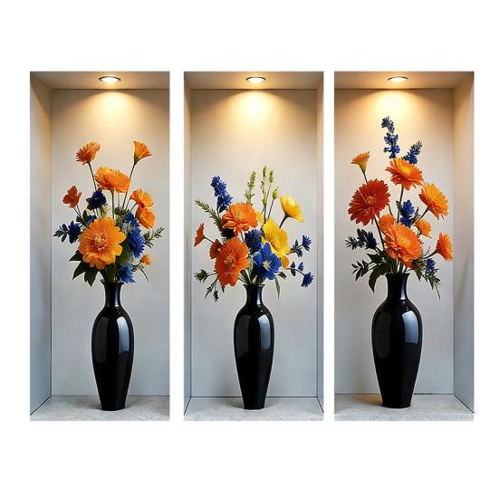 Autocolant de perete vază 3D Vază Perete și Lipire Decal amovibil Decojire PVC Artă de perete cu flori