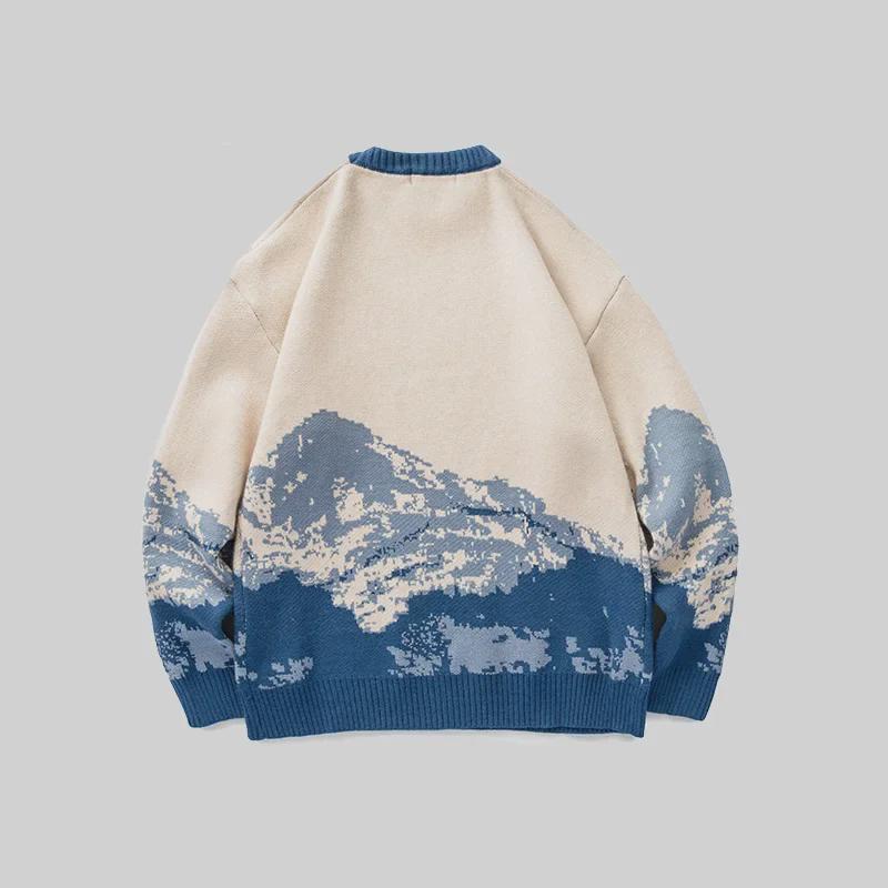 Autumn/Winter Tie-Dye Snow Mountain Men's Loose Knit Sweater, Trendy Hong Kong Style, Long-Sleeve Pullover.