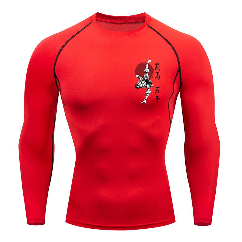 Baki Print Compression Shirts for Men Athletic Quick Dry Tshirts Tees Tops Gym Workout Fitness Undershirts Baselayers Rash Guard