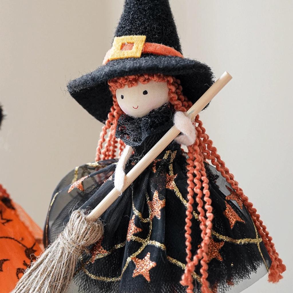 Halloween Witch Ornament Festive Broomstick Angel Hanging Pendant Witch Girl Doll Decoration Playful Halloween Witch Hanging For