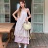 French Retro Fringed Splicing Sweet Dress Children's Summer New Thin Temperament Suspender Sleeveless Medium and Long Dress