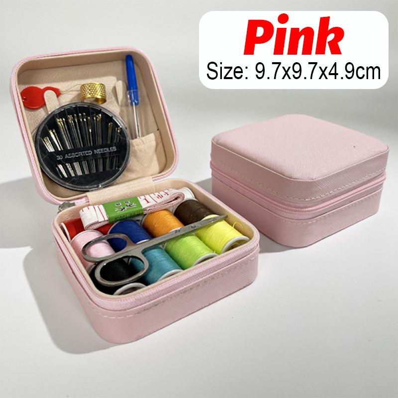 Mini Sewing Kit Box with Needles Threads Measure Scissors Portable Travel Storage Bag DIY Embroidery Cross Stitch Handwork Tools