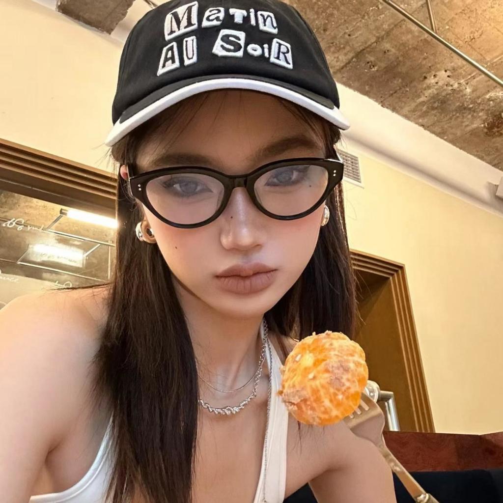 Retro Cat Eye Black Frame Glasses Female Myopia Can Be Matched With Degree Plain Face Artifact Square Round Face Advanced Sense Frame Shows Small Face