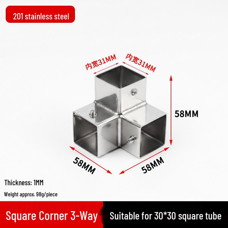 Stainless Steel Four-Way Square Tube Connector (20/25/30mm)