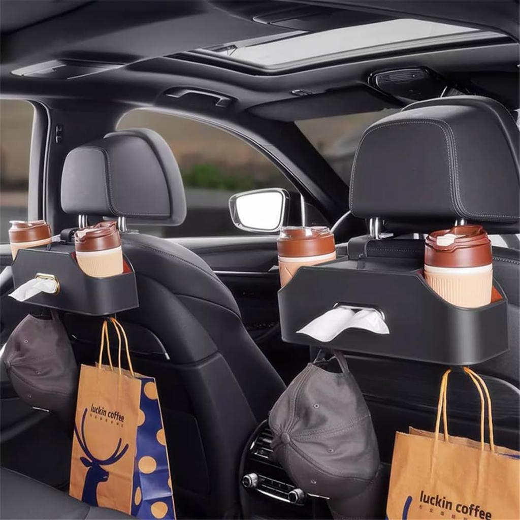 Car Seat Back Storage Box Multifunctional Tissue Box with Storage Car Accessories Decoration - Hooks, Case, (Black)
