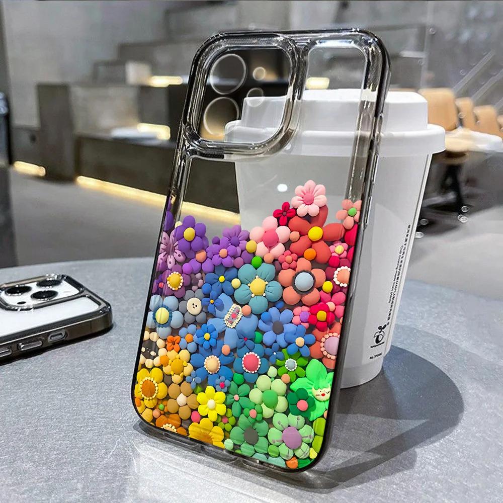 Fashion Flower Phone Case for iPhone 16 15 11 12 14 13 Pro Max Mini SE2 7 8 Plus Shockproof Transparent Silicone Shell Fundas
