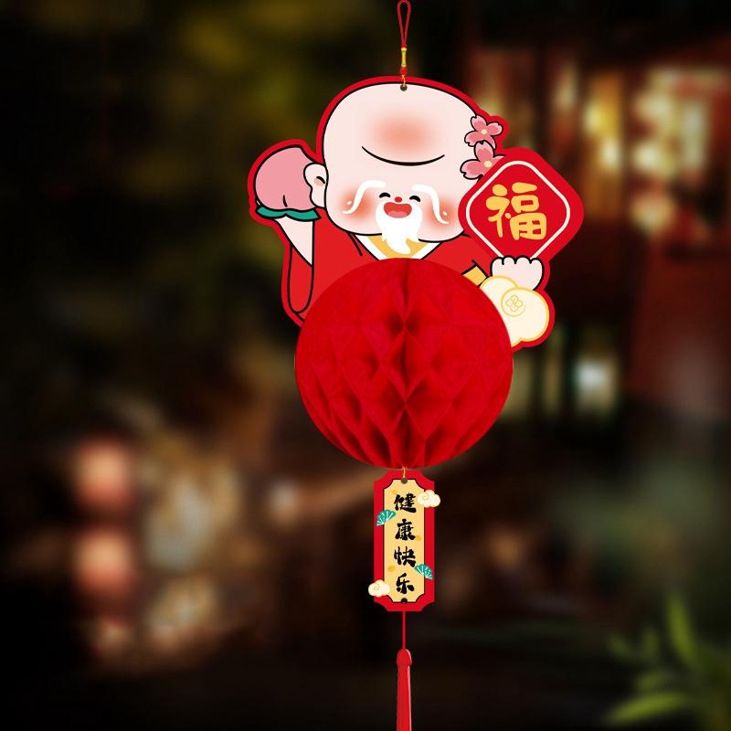 Chinese Red Lantern Traditional New Year Festival Hanging Decor Chinese Spring Festival Paper Honeycomb Lanterns