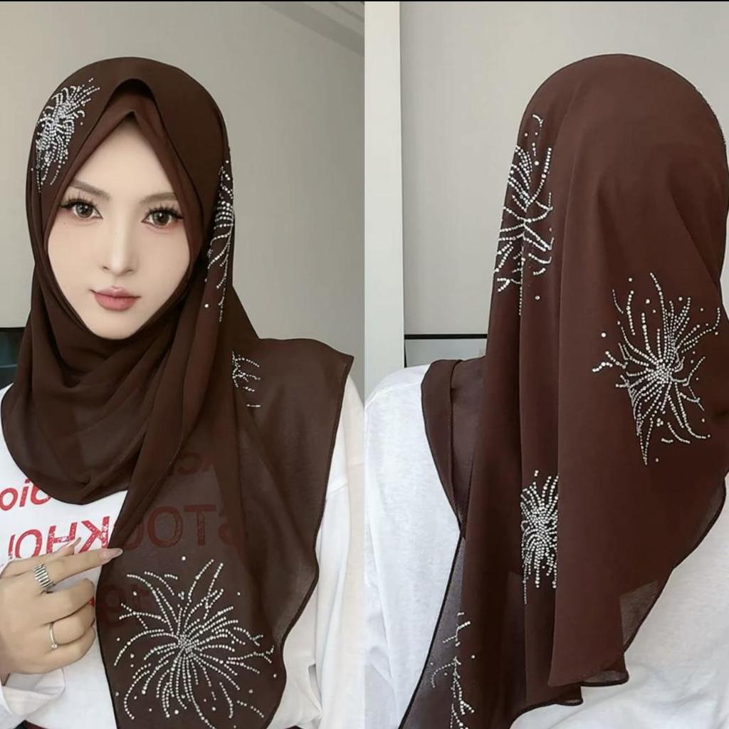 Damen Strass Ethnische Kopfbedeckung Schal - Malaysischer Stil