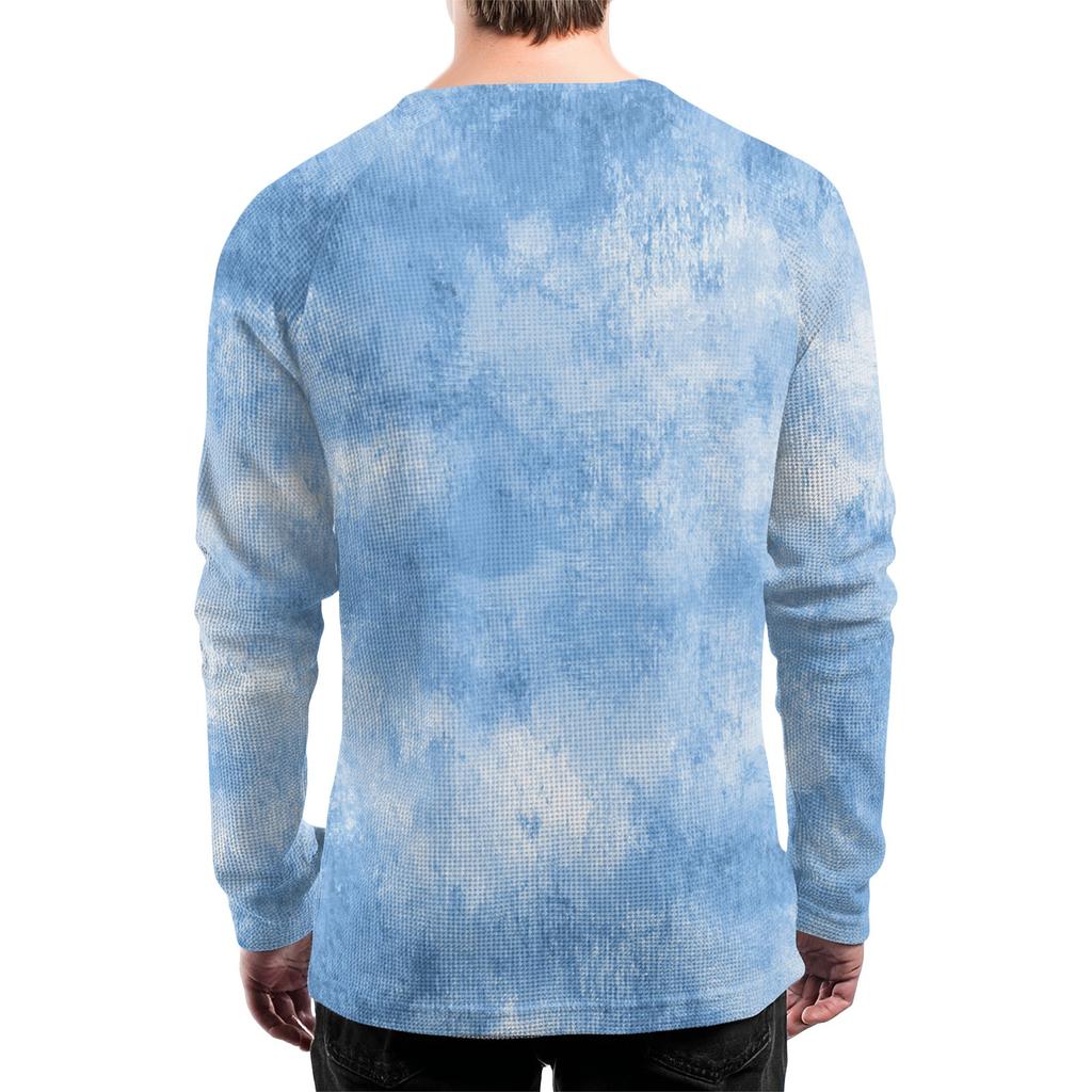 Pánský volný ležérní top s límečkem na knoflíčky a dlouhým rukávem