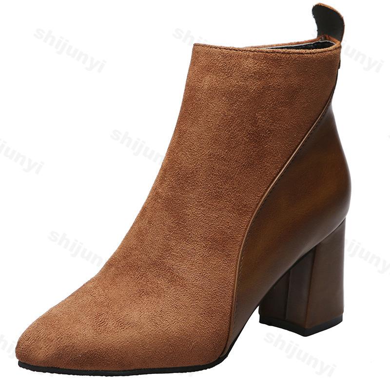 Fashion Women's Boots 2025 Autumn New Suede Dress Women Short Boots Fashion Mid-Heel Women's Ankle Boots High Heels Zapatos De Mujer