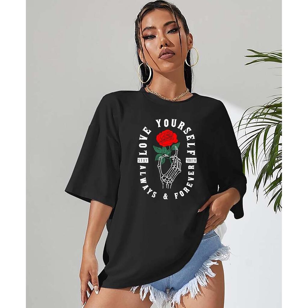 Black Cotton Women's Oversized T Shirt Designer Casual Wear Top Pack of 3 Set