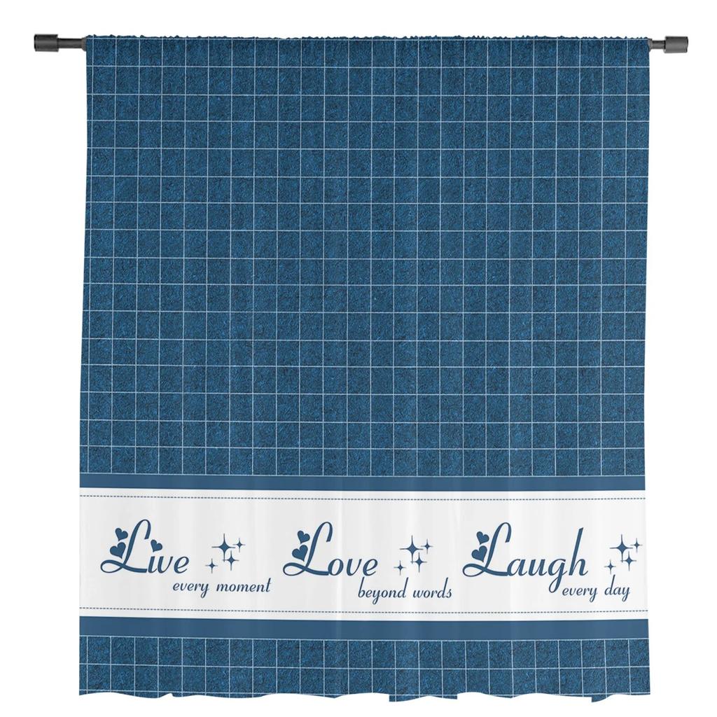 Plaid Blue Text Sheer Curtains for Living Room Bedroom Decoration Chiffon Tulle Voile Kitchen Window Curtain
