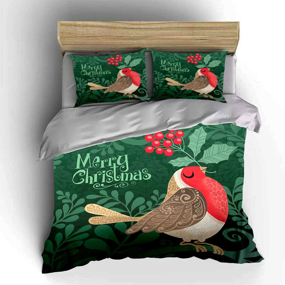 Christmas Robin Pattern Decor Bedding Duvet Cover Set Duvet Cover Pillowcases  (1*Duvet Cover 2*Pillowcases, Without Duvet Insert)