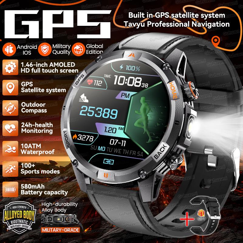2026 New Adult Outdoor GPS Sport Smart Watch Altimeter Barometer 10ATM Waterproof 580mAh Battery Bluetooth Call Men AMOLED Smartwatch