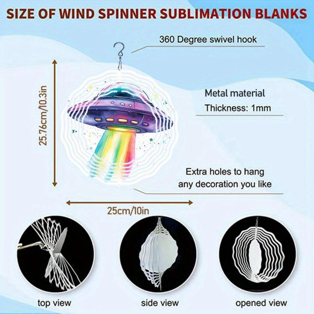 3D Kinetic Wind Spinner Alien UFO Design Metal Hanging Ornament for Outdoor Garden Yard Halloween Christmas Housewarming Decor