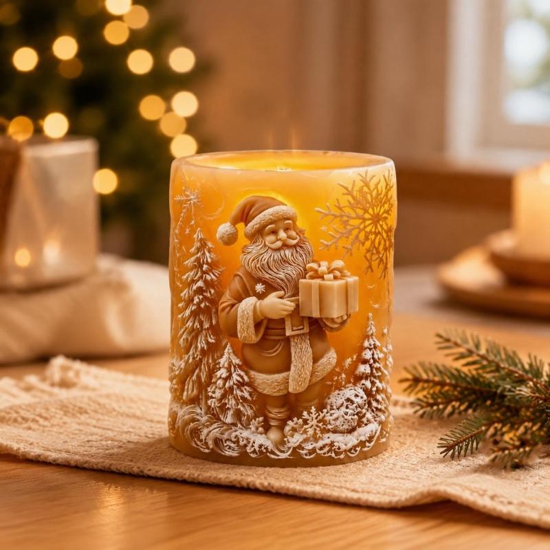 Embossing Santa Candle Casting Mould Holiday Cylinder Candle Making Mould for Making Candle Christmas Decoration