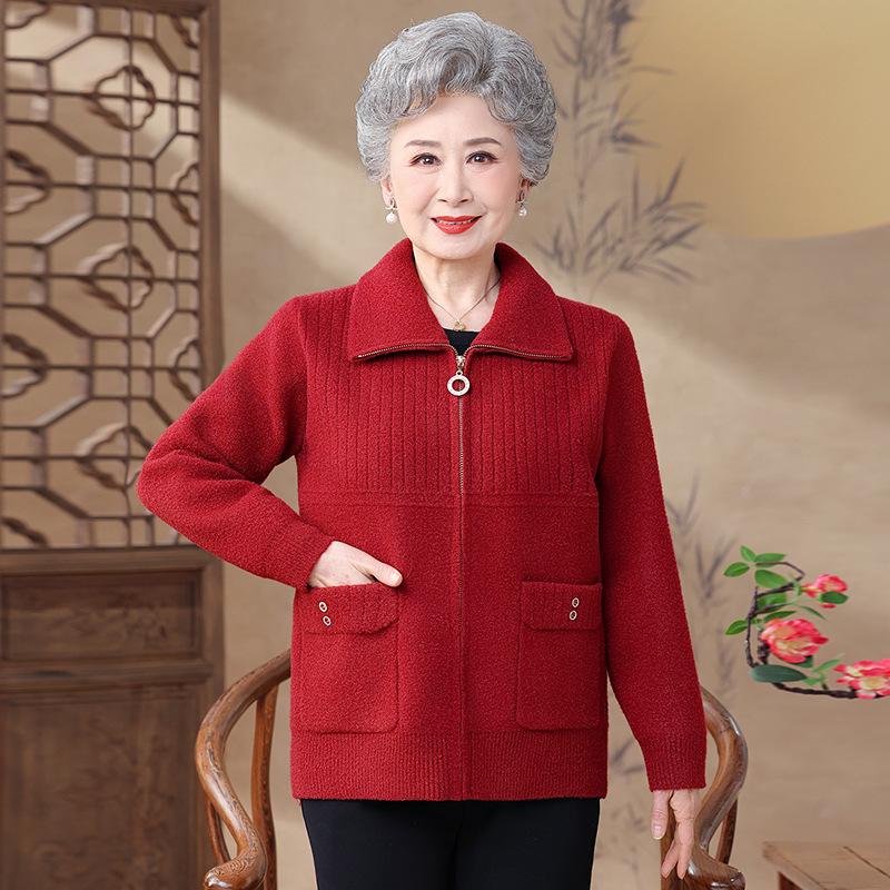 Spring Cardigan for Women - Middle-Aged to Elderly, Long-Sleeved Top for Moms and Grandmas