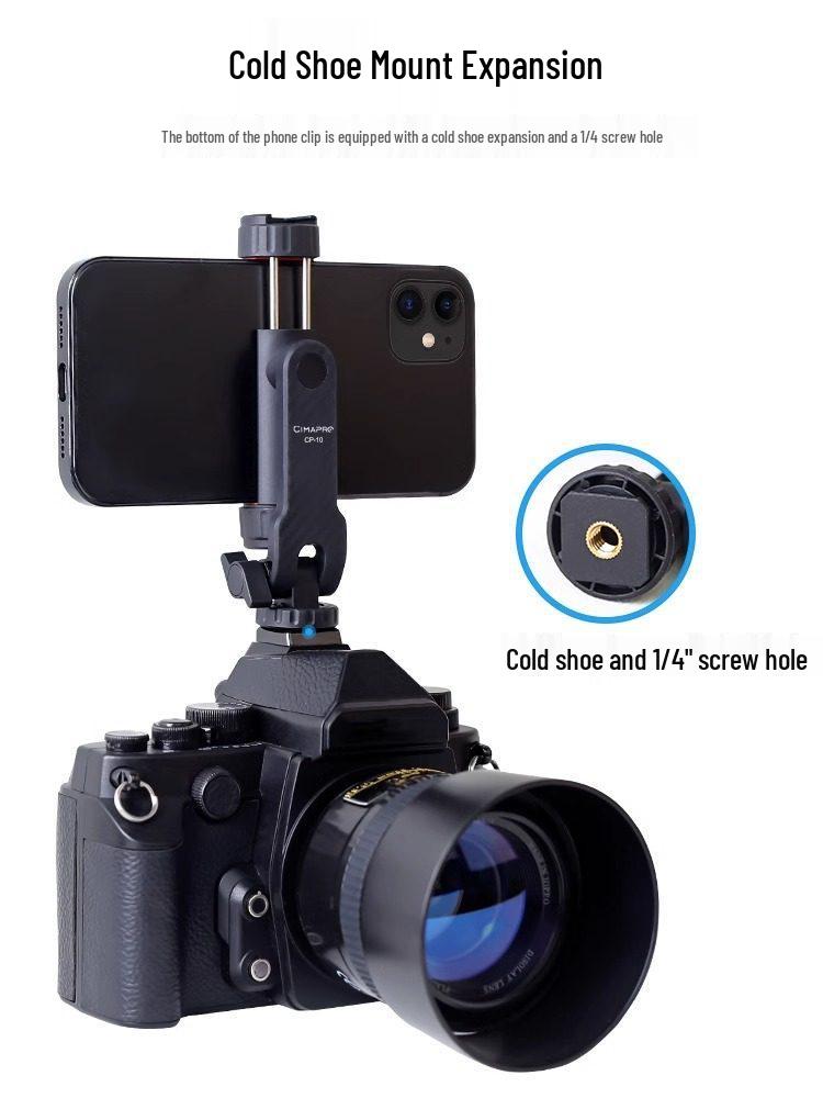 Horizontal/Vertical Hot Shoe Phone Clip - DSLR Camera Cold Shoe Mount for Tripod & Live Broadcast Accessories