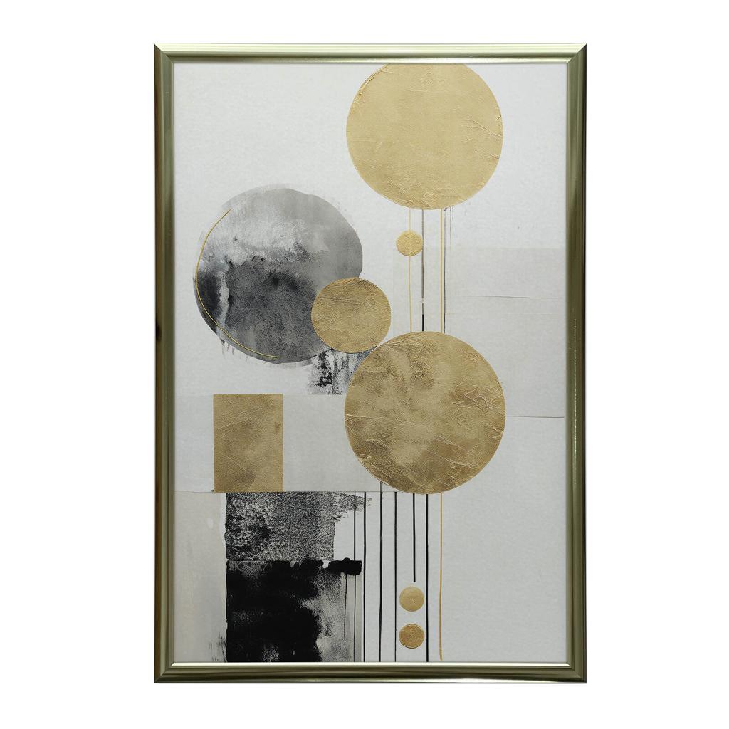 Eleganz der Kontraste: Gold und Schwarz in Abstraktion Eleganz der Kontraste: Gold und Schwarz in Abstraktion, 70x100 cm, Holzrahmen Helle Eiche, Mattes Papier