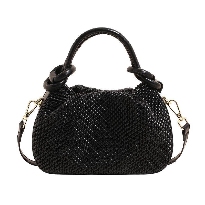 Woven Textured Handbag with Knotted Handle Stylish Women's Shoulder Bag for Daily Use and Fashion Outings