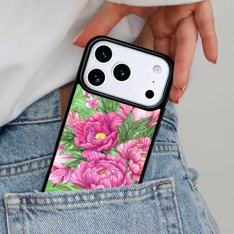 Flower Pink Peonies Peony Phone Case for iPhone 16e 15 14 13 12 17 Pro Max Plus Air 17pro Cover Coque
