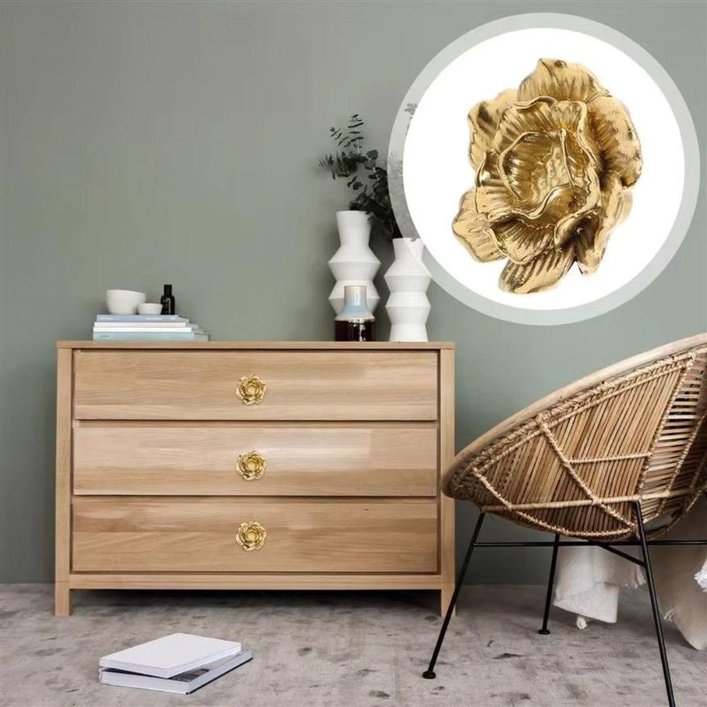 Brass Brass Cabinet Pull Camellia Flower Camellia Brass Handles Floral Shaped Knobs  Closet Doors
