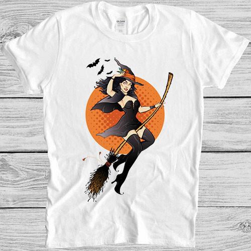 Halloween Pinup Witch Girl Horror Meme Funny Style Movie Music Gift T Shirt 7088