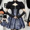 Goth Dark Mall Gothic Emo Jacquard Šaty A-line Elegantní Grunge Ruched Bandage Partywear Punk Černé Dámské Halloween Club Šaty