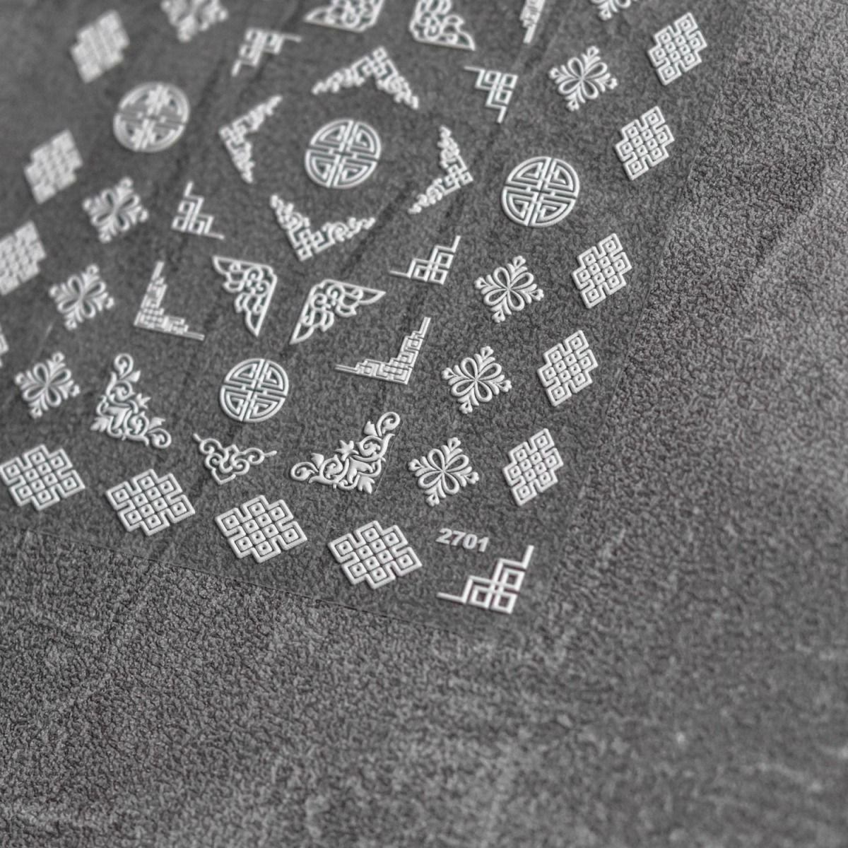 Самые продаваемые ретро-наклейки для ногтей «Белый тотем»: Этнические монгольские юрты и цветочные узоры White Totem [1 sheet]