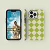 Luxury Clmj Diamond Checkered Green Phone Case for iPhone 16 15 14 13 12 11 Pro Max Plus Magnetic Double-layer Back Cover