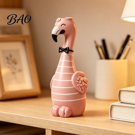 Artistic Floral Container Cute Resin Flamingo Decorative Vase, Pink Flower Holder Figurine, Creative Birthday Gift for Women Tabletop Ornament