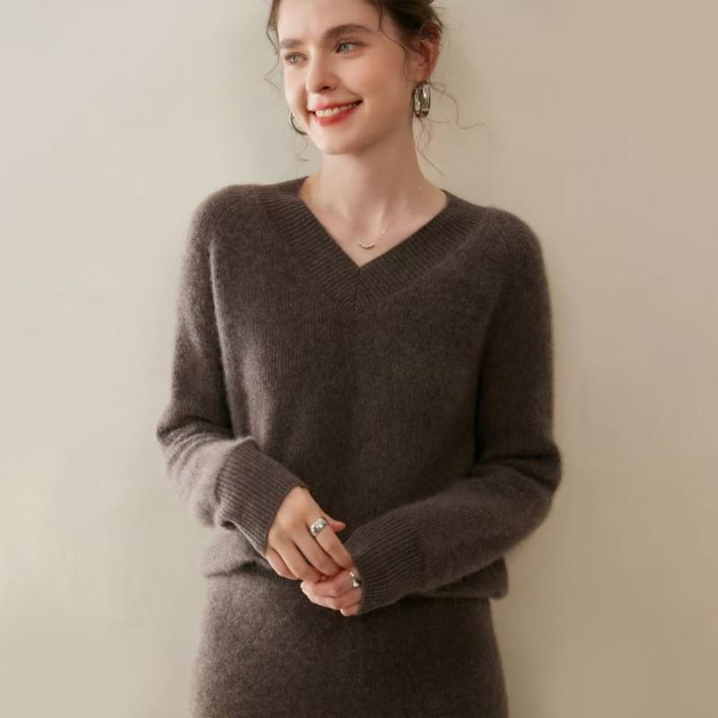 100% Pure Cashmere Womens Thick Knit V-Neck Sweater Winter Loose Fit Oversized Top